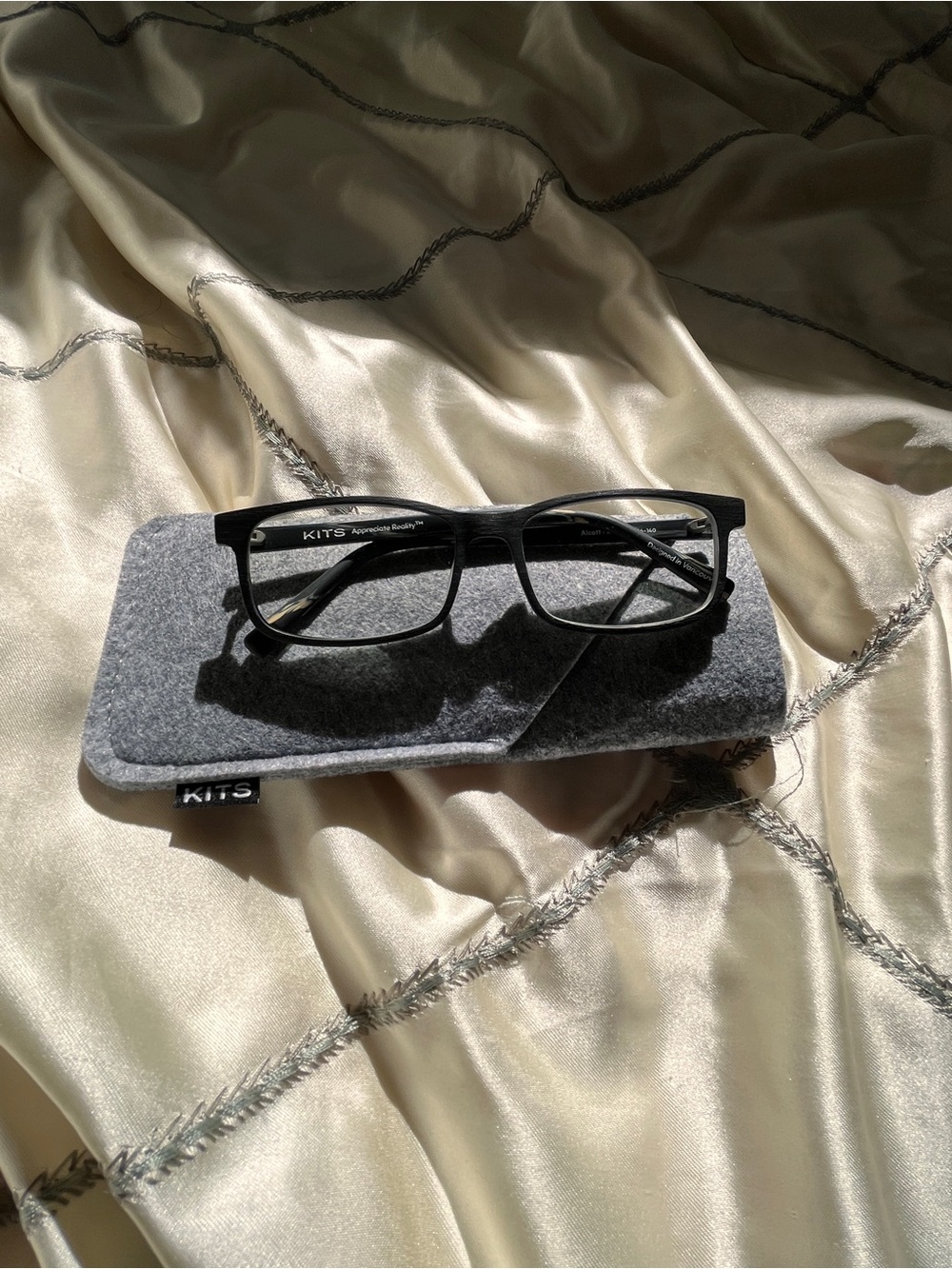 Men's Black Rectangular Glasses with Felt Sleeve
